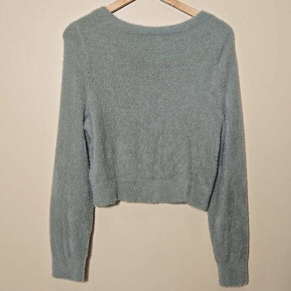 Aerie Fuzzy Cropped Cardigan Sweater Size‎ M Green Ultra Soft Twee - Picture 8 of 12